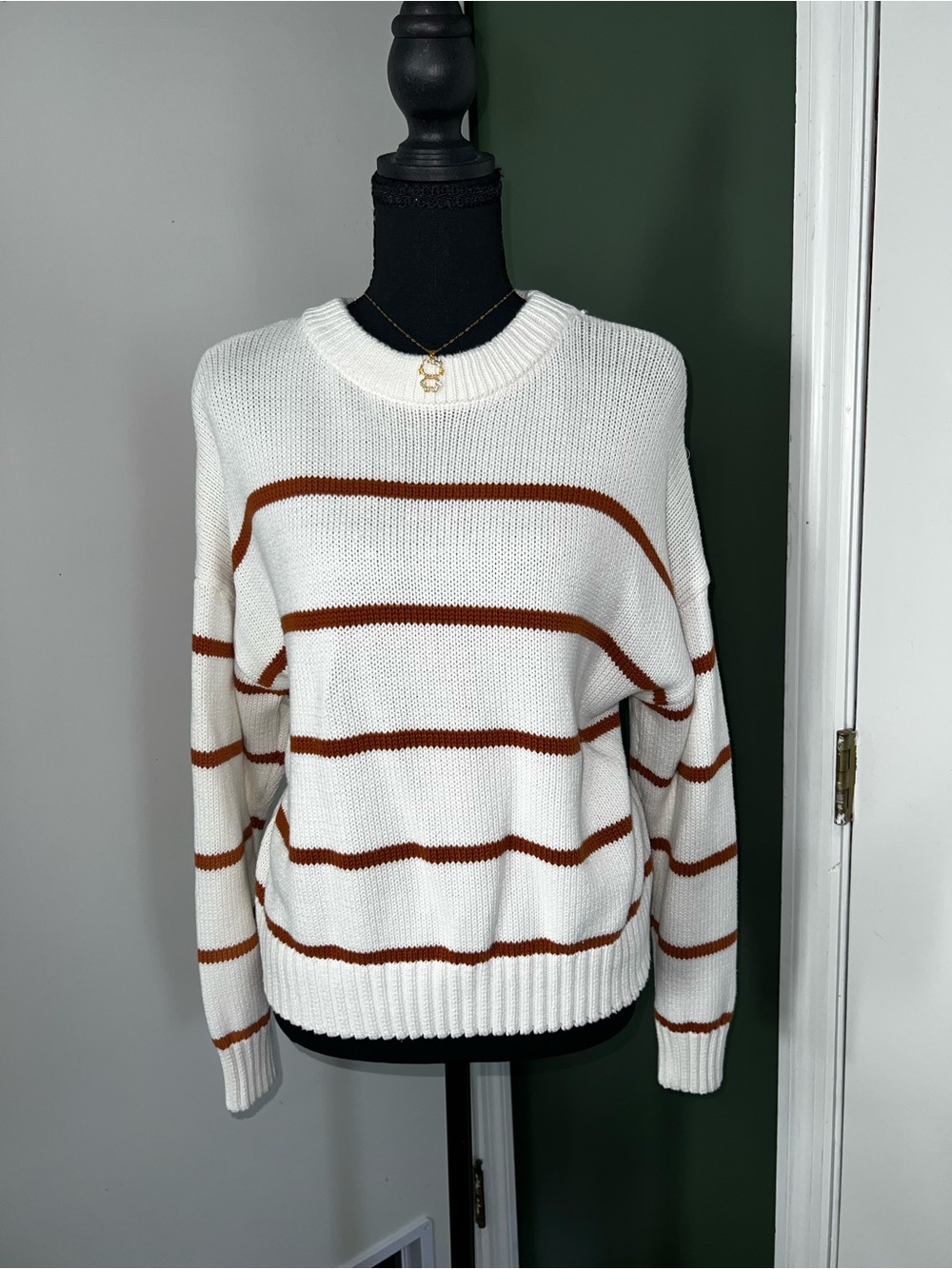 Classic White Striped Crewneck Sweater